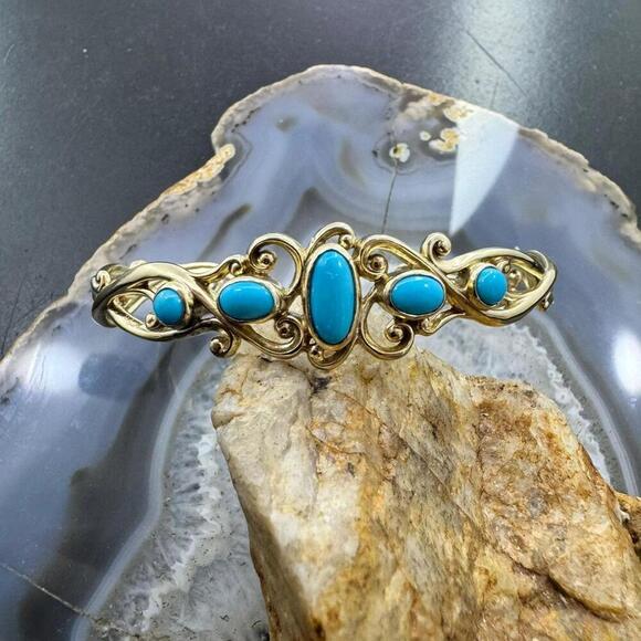 Carolyn Pollack Brass Sleeping Beauty Turquoise Decorated Bracelet For Women - Picture 5 of 10
